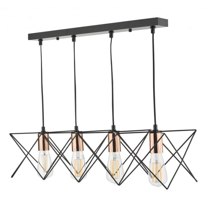 Lockwood 4 Light Bar Pendant Black & Copper Detail