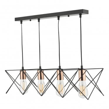 Lockwood 4 Light Bar Pendant Black & Copper Detail