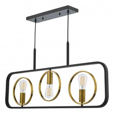 loyne 3 Light Bar Pendant Satin Black Antique Gold