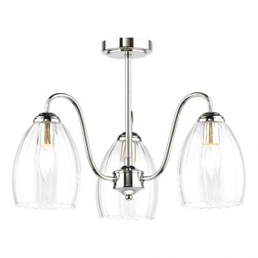 Maia Ribbed Glass 3 Light Semi-Flush