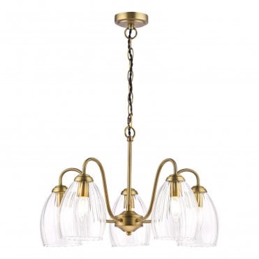 Maia Ribbed Glass 5 Light Pendant