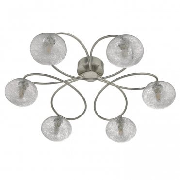 Marston 6 Light Semi Flush Satin Nickel & Glass