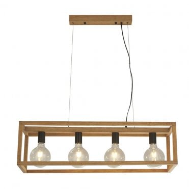 Orton 4Lt Pendant Natural Wood & Black