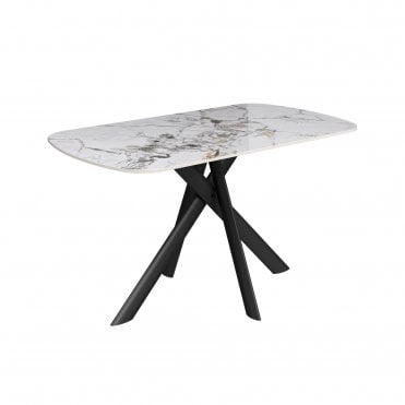 Porto 140cm White Marble Ceramic Dining Table