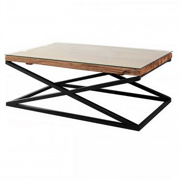 Railway Sleeper Black Glass Top Coffee Table