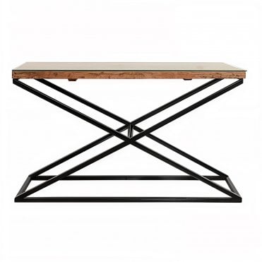 Railway Sleeper Black Glass Top Console Table