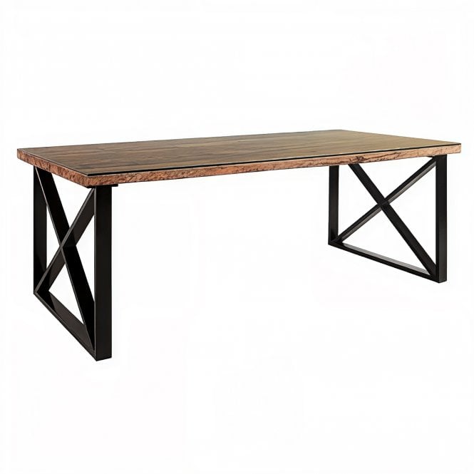 Railway Sleeper Black Glass Top Dining Table