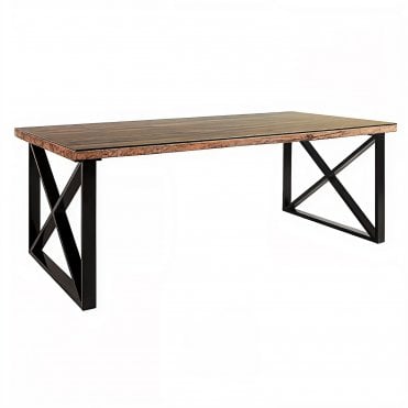 Railway Sleeper Black Glass Top Dining Table