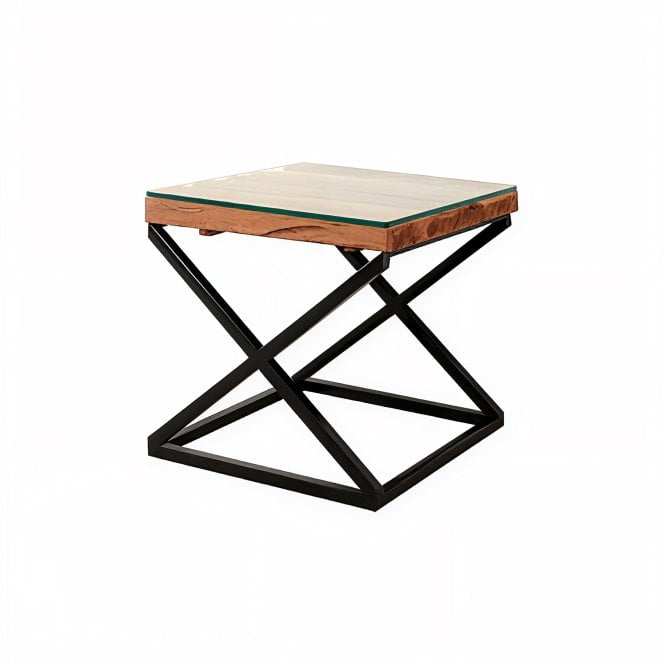 Railway Sleeper Black Glass Top Lamp Table