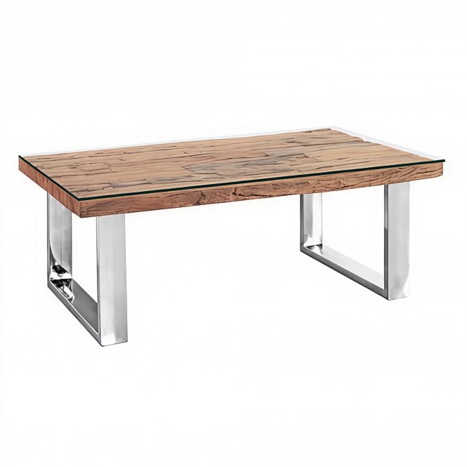 Railway Sleeper Chrome Glass Top Coffee Table