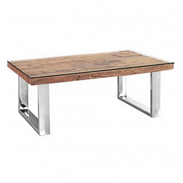 Railway Sleeper Chrome Glass Top Coffee Table