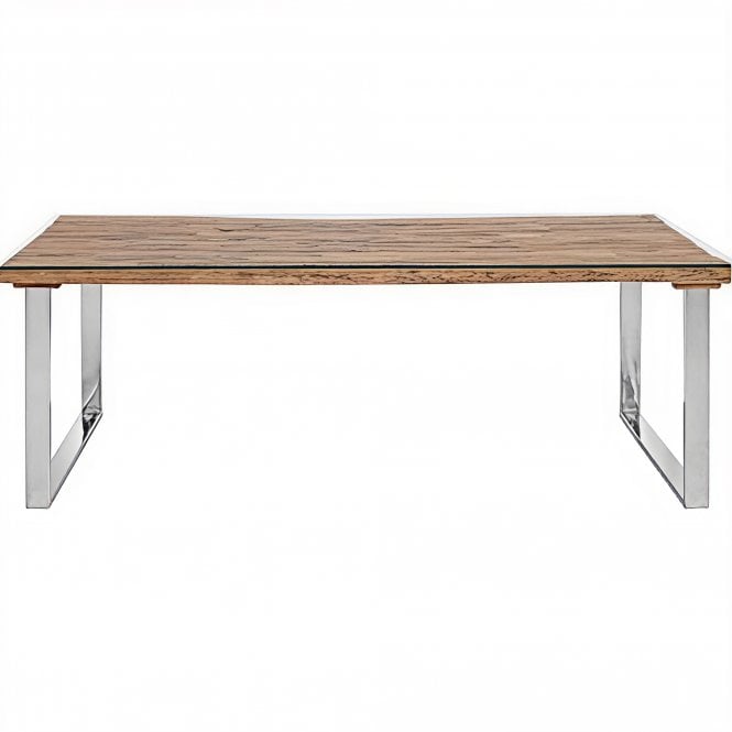 Railway Sleeper Chrome Glass Top Dining Table