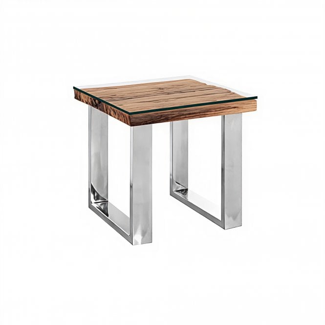 Railway Sleeper Chrome Glass Top Lamp Table