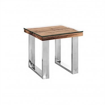 Railway Sleeper Chrome Glass Top Lamp Table