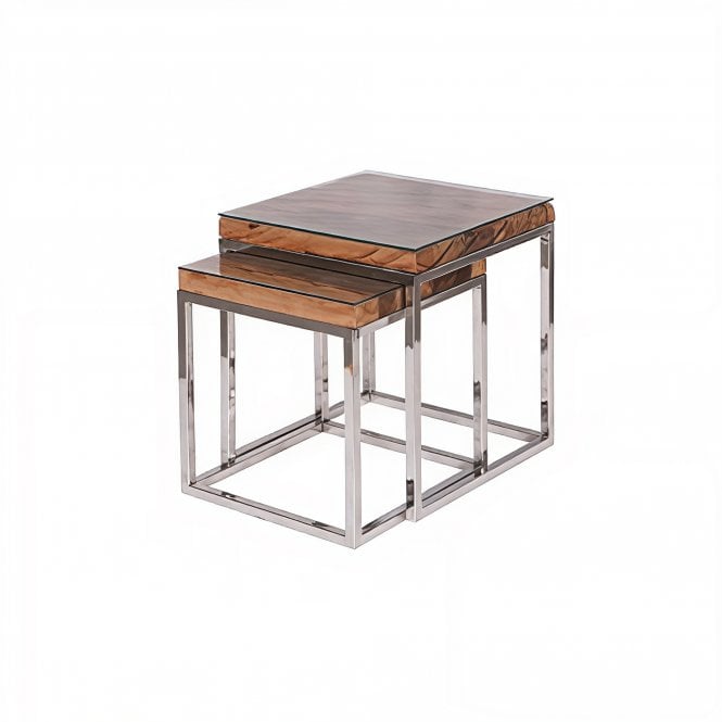 Railway Sleeper Chrome Nest Of Two Tables