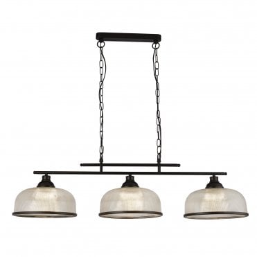 Retford 3Lt Bar Black & Holophane Style Glass