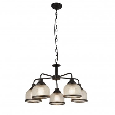 Retford 5Lt Pendant Black & Holophane Style Glass