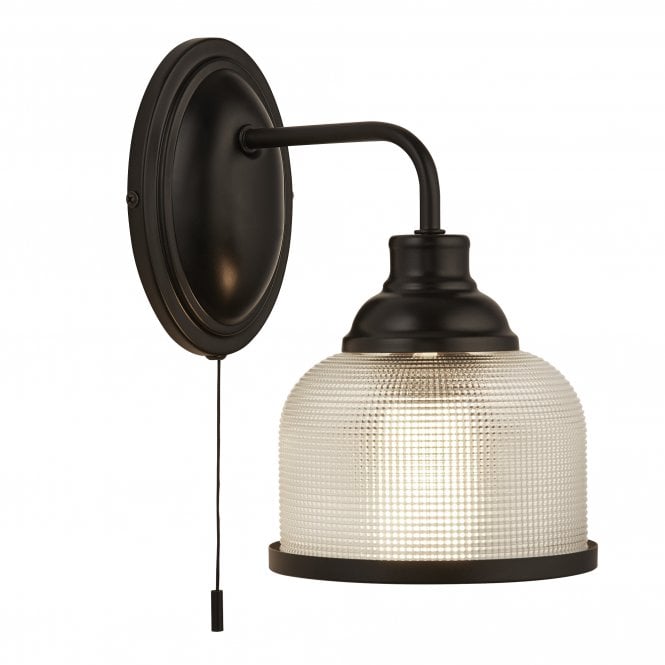 Retford Wall Light Black & Holophane Style Glass