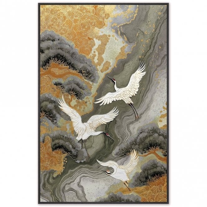 River Crane 1 Framed Canvas Netural