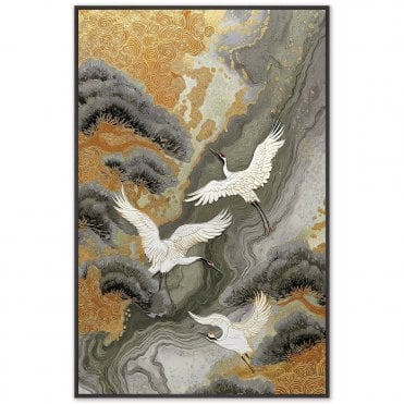 River Crane 1 Framed Canvas Netural