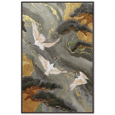 River Crane 2 Framed Canvas Netural
