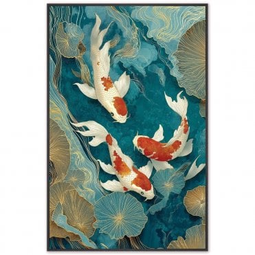 River Koi 1 Framed Canvas Teal