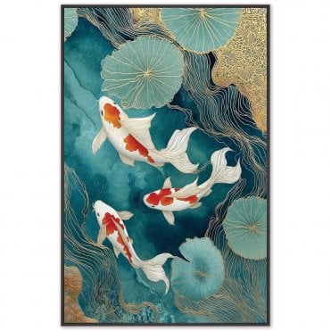 River Koi 2 Framed Canvas Teal