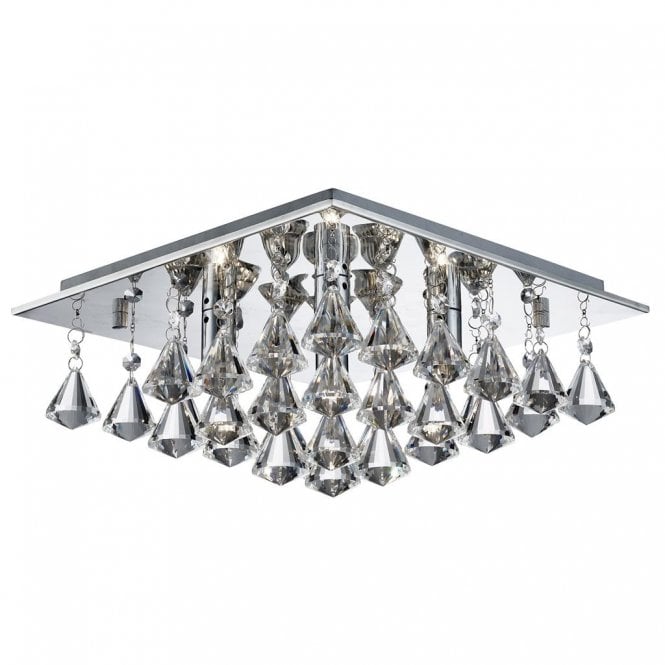 Rotherfield 4Lt Flush Chrome & Diamond Shape Crystal