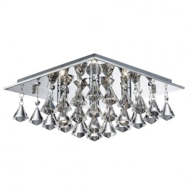 Rotherfield 4Lt Flush Chrome & Diamond Shape Crystal