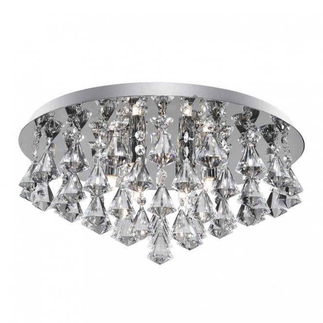 Rotherfield 6Lt Flush Chrome & Diamond Shape Crystal