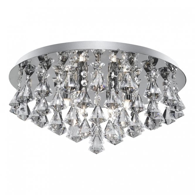 Rotherfield 8Lt Flush Chrome & Diamond Shape Crystal
