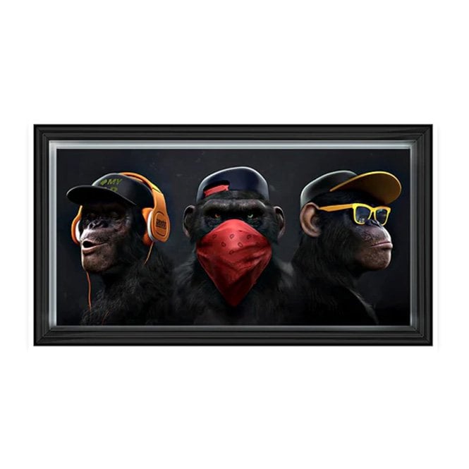 See no evil, hear no evil, speak no evil monkeys - Two tone silver frame