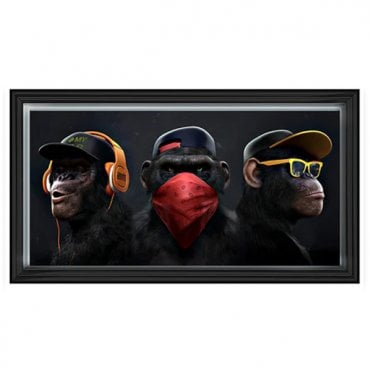 See no evil, hear no evil, speak no evil monkeys - Two tone silver frame