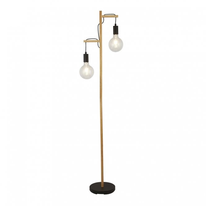 Soulby 2Lt Floor Lamp Natural Wood & Black