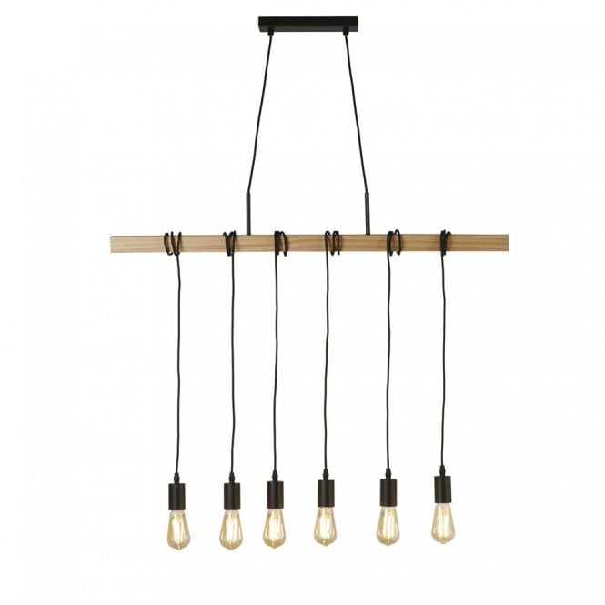 Soulby 6Lt Bar Pendant Natural Wood & Black