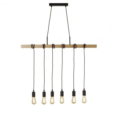 Soulby 6Lt Bar Pendant Natural Wood & Black