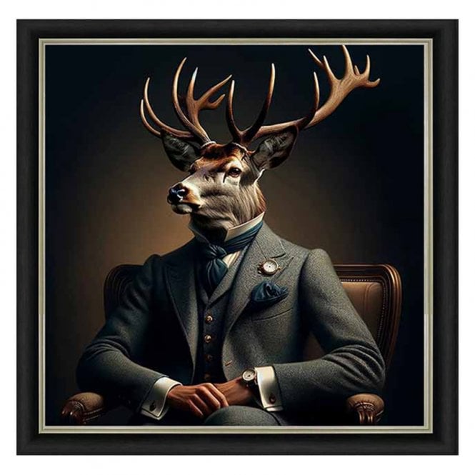Stag in suit - Alpha black Frame - Liquid art