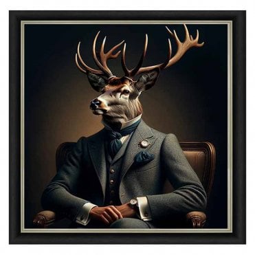 Stag in suit - Alpha black Frame - Liquid art