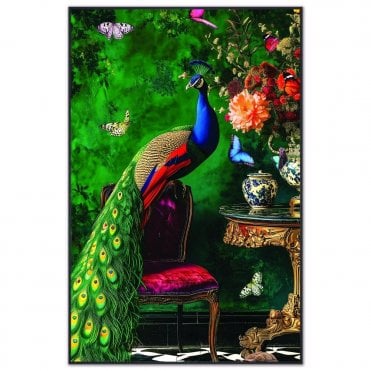 Stately Peacock Velvet Canvas