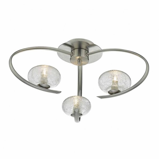 Tulla 3 Light Semi Flush Satin Chrome Glass