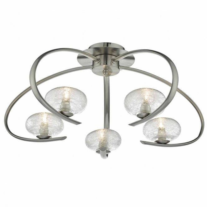 Tulla 5 Light Semi Flush Satin Chrome & Sugar Cane Glass