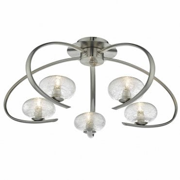 Tulla 5 Light Semi Flush Satin Chrome & Sugar Cane Glass