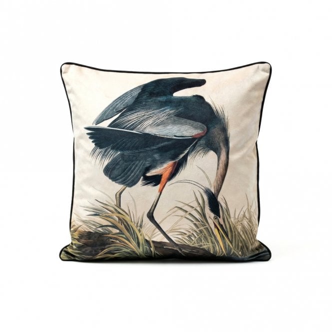 Velvet Feather Filled Blue Heron Cushion