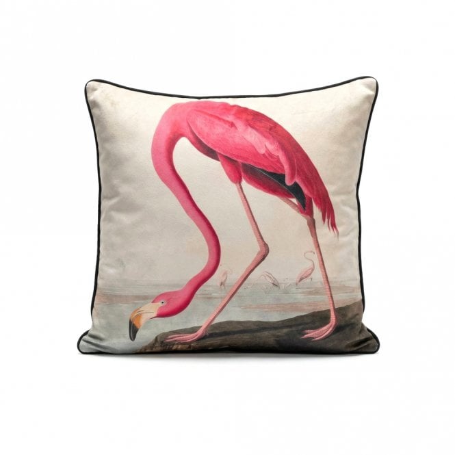 Velvet Feather Filled Flamingo Cushion