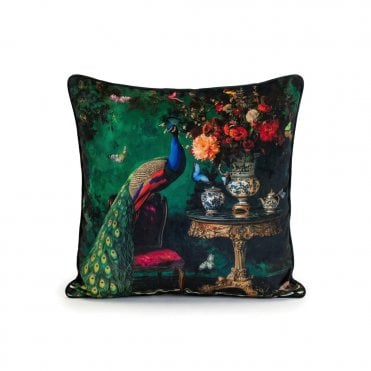 Velvet Feather Filled Peacock Cushion
