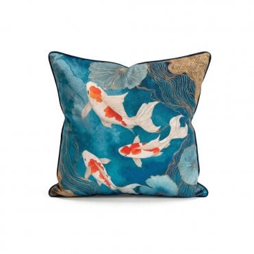 Velvet Feather Filled Teal River Koi Cushion