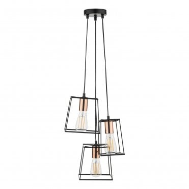 Waterloo 3 Light Cluster Pendant Black & Copper